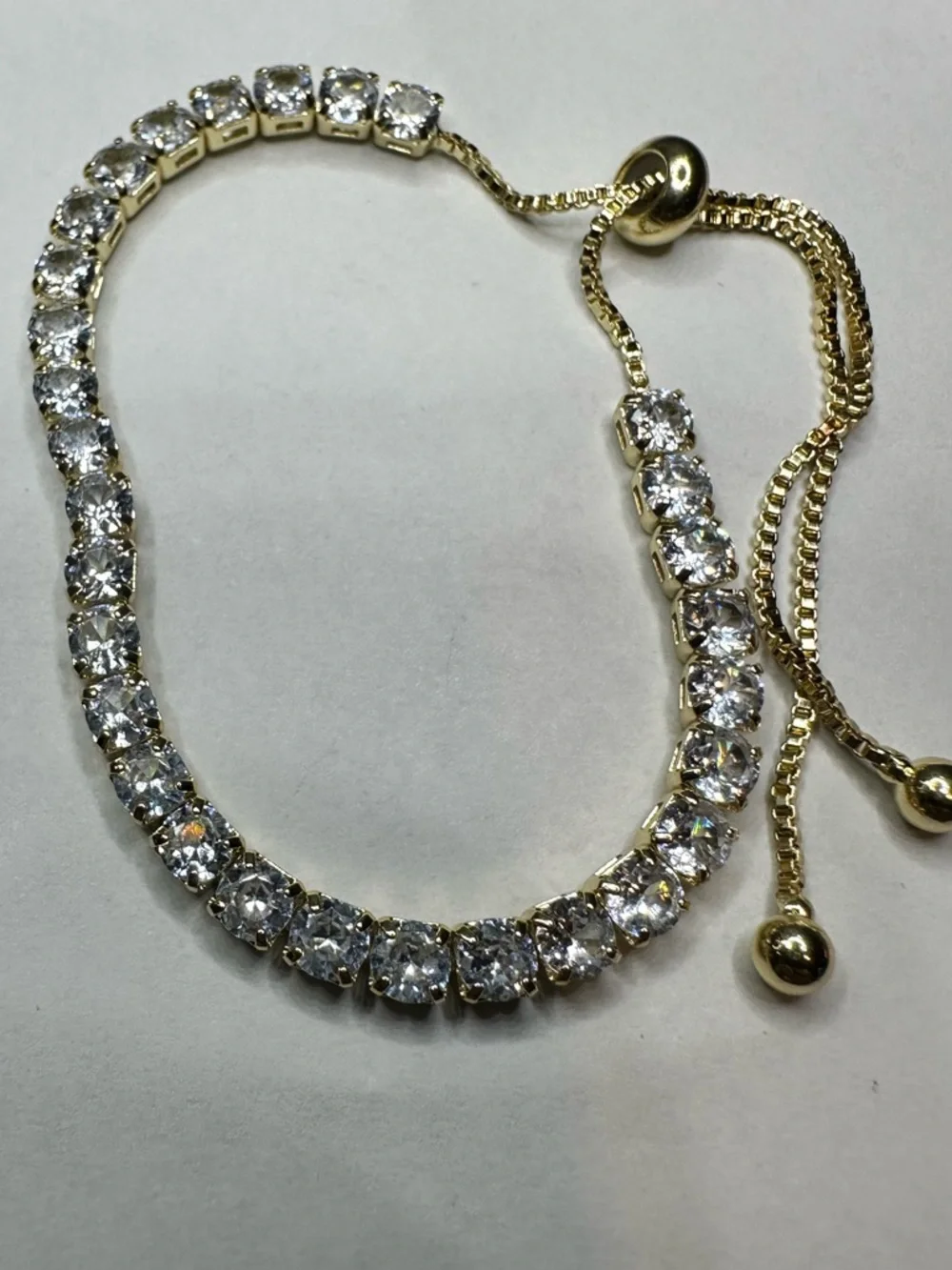 Gold Plated Cubic Zirconia Tennis Slider Bolo Bracelet - Picture 9 of 14